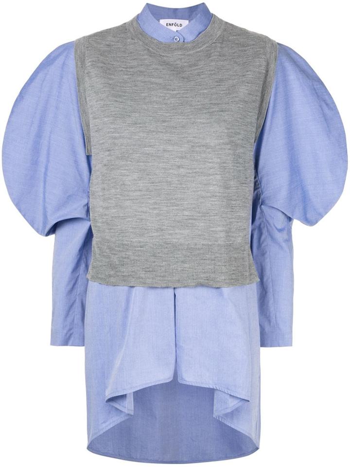 Enföld Deconstructed Contrast Panel Shirt - Blue