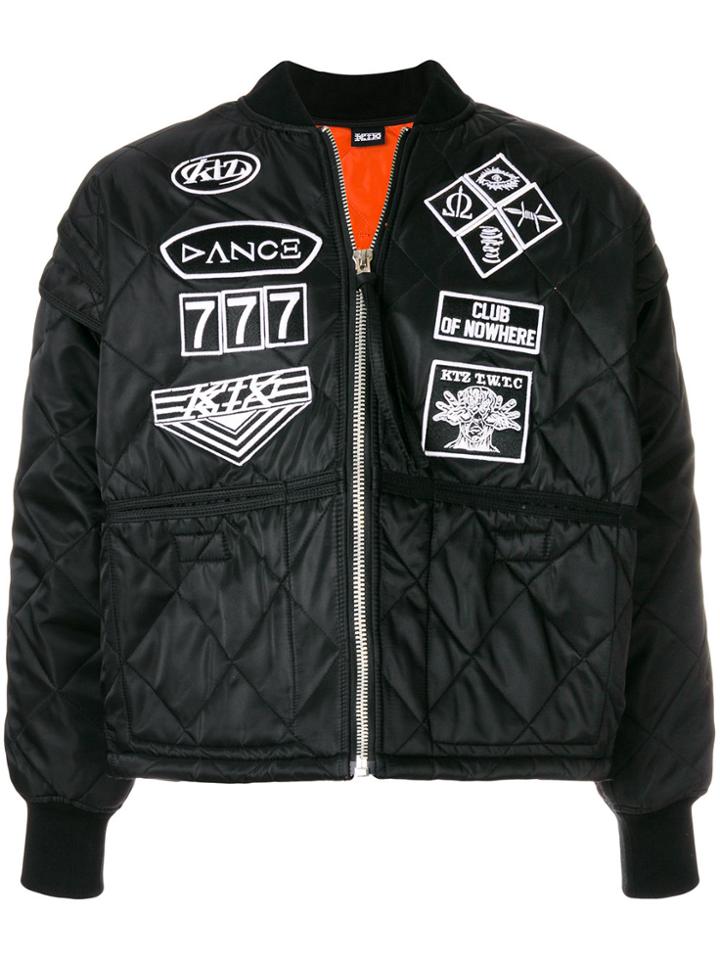 Ktz Scout Patches Quilted Bomber Jacket - Black