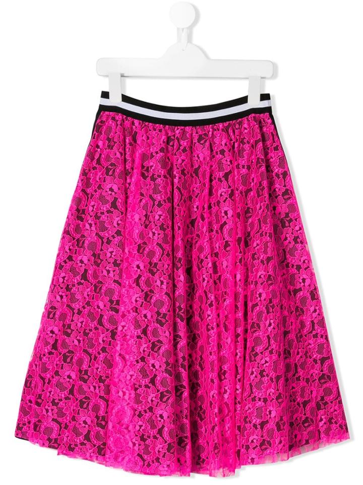 Msgm Kids Teen Logo Trim Lace Skirt - Pink & Purple