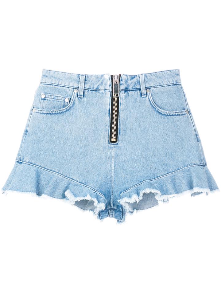 Msgm Frilled Denim Short Shorts - Blue