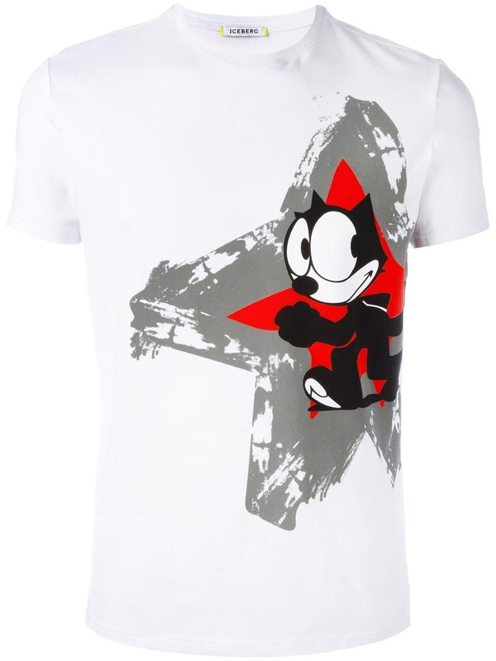 Iceberg Felix The Cat Print T-shirt, Men's, Size: Large, White, Cotton/spandex/elastane