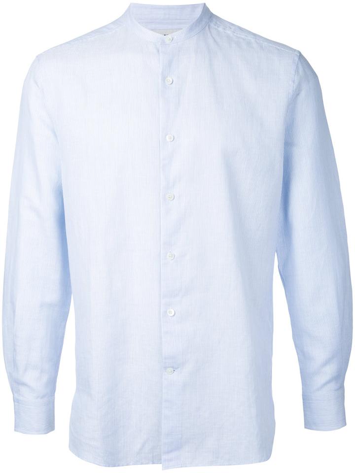Kent & Curwen - Collarless Shirt - Men - Cotton/linen/flax - S, Blue, Cotton/linen/flax