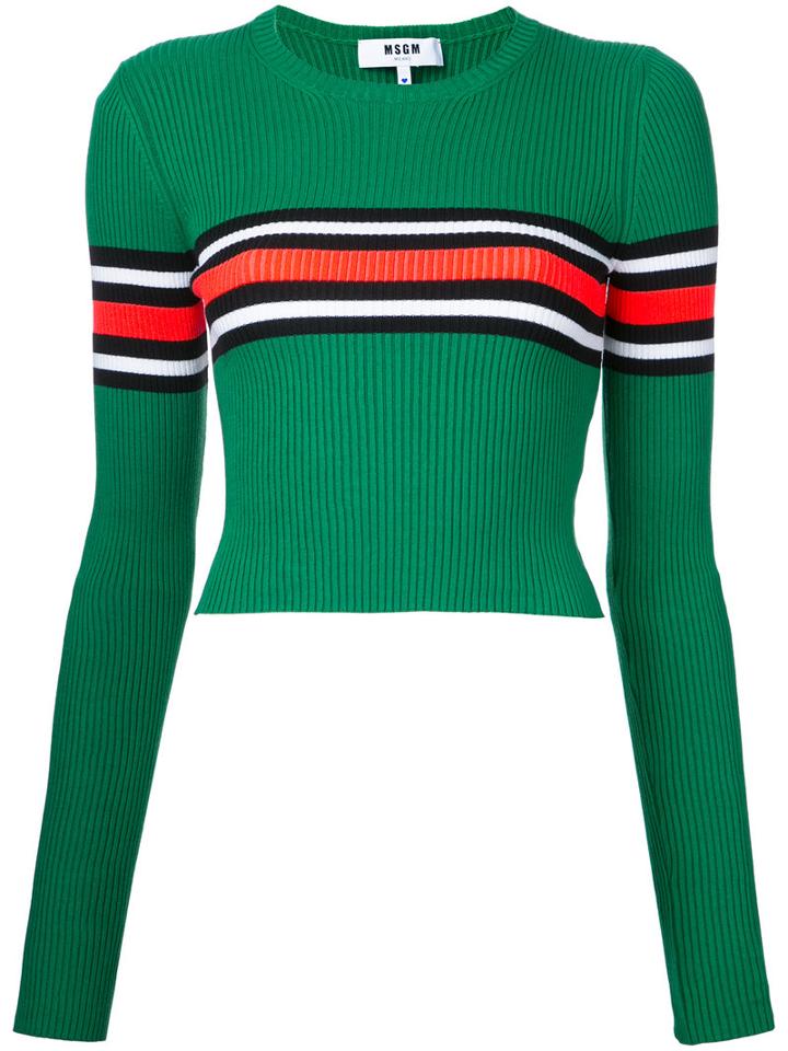 Msgm - Striped Knit Top - Women - Cotton/polyamide/spandex/elastane - S, Green, Cotton/polyamide/spandex/elastane