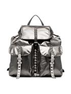 Prada Metallic Silver Studded Straps Pu And Leather Backpack