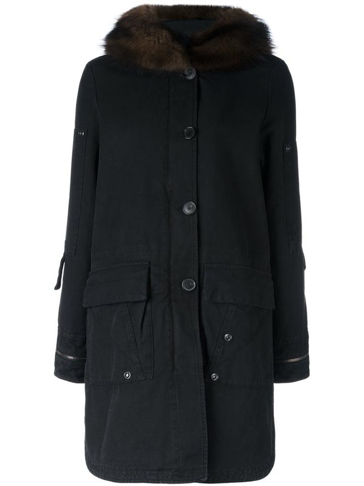 Ermanno Scervino Collar Detail Parka Coat, Women's, Size: 38, Black, Cotton/polyamide/polyester/virgin Wool