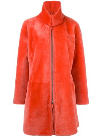 Armani Collezioni Zipped Coat, Women's, Size: 44, Pink/purple, Sheep Skin/shearling/lamb Skin/acetate