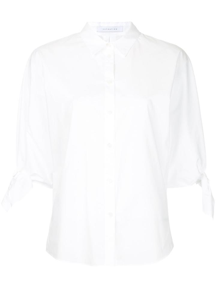 Estnation Tie Sleeve Collared Shirt - White
