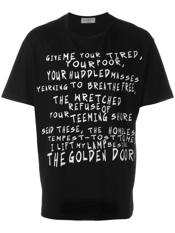 Yohji Yamamoto Quote Print T-shirt, Men's, Size: 40, Black, Cotton