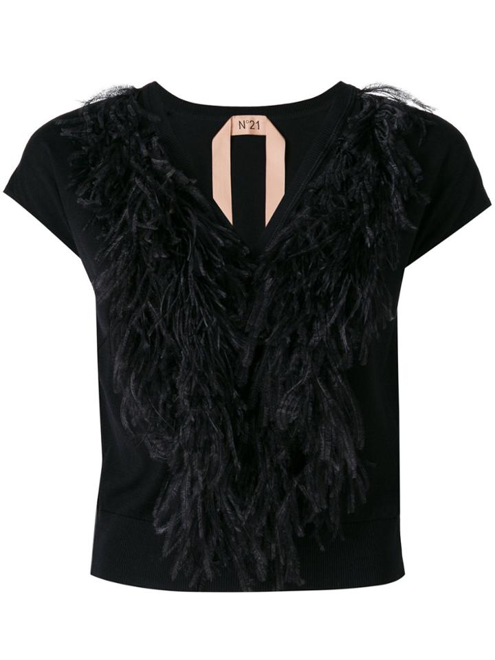 No21 Feather Detail Knitted Top - Black