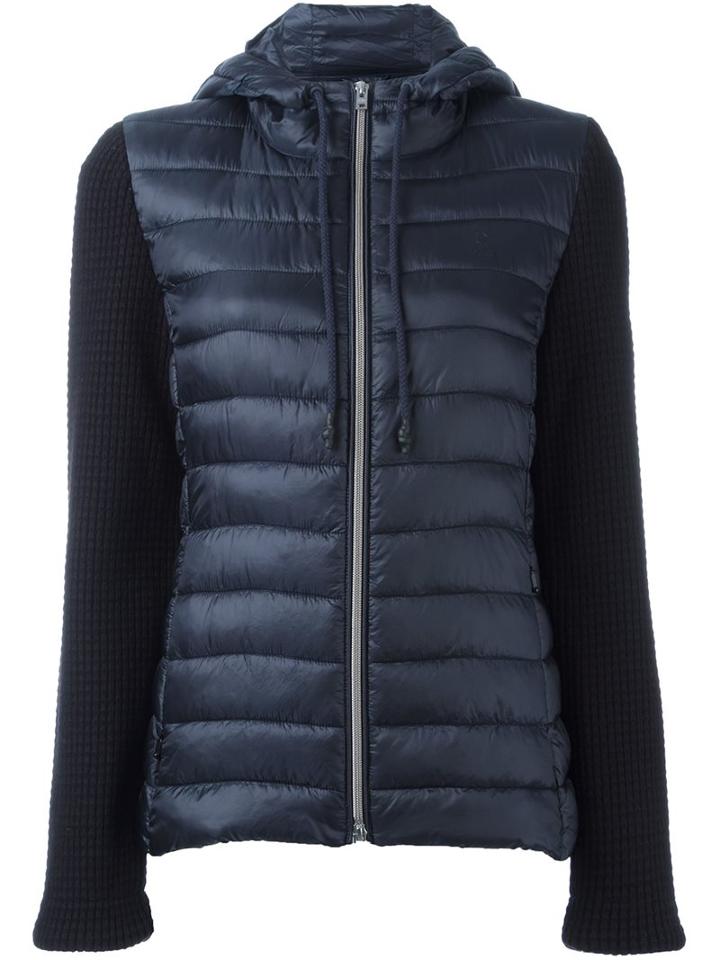 Closed Knitted Sleeve Puffer Jacket, Women's, Size: Xs, Blue, Nylon