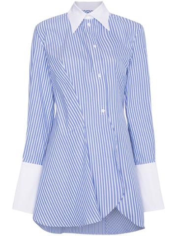 Wright Le Chapelain Stripe Long Sleeve Asymmetric Shirt - Blue