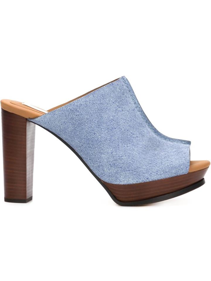 See By Chloé Alex Mules, Women's, Size: 36.5, Blue, Leather/wood/suede