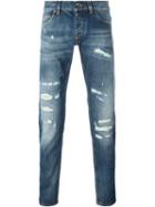 Dolce & Gabbana Distressed Slim Fit Jeans, Men's, Size: 46, Blue, Cotton