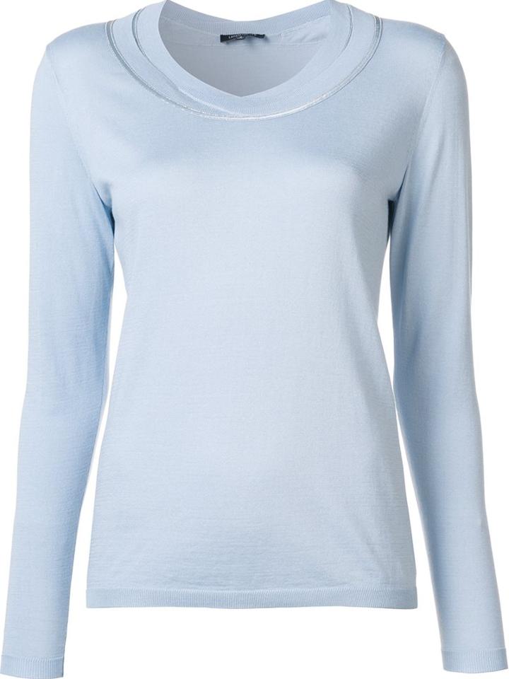 Lafayette 148 Trim Detail Top, Women's, Size: Medium, Blue, Silk/cotton