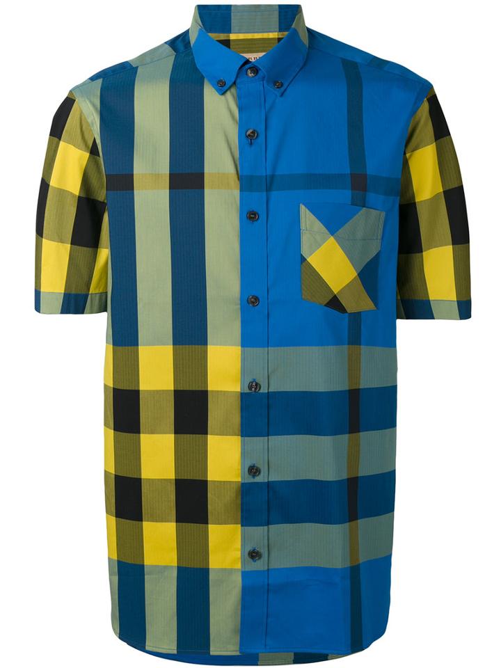 Burberry - Button-down Check Short Sleeve Shirt - Men - Cotton/polyamide/spandex/elastane - Xl, Blue, Cotton/polyamide/spandex/elastane