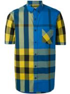 Burberry - Button-down Check Short Sleeve Shirt - Men - Cotton/polyamide/spandex/elastane - Xl, Blue, Cotton/polyamide/spandex/elastane