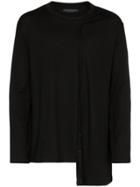 Yohji Yamamoto Diagonal Long Sleeve Cotton Wool-blend Top - Black