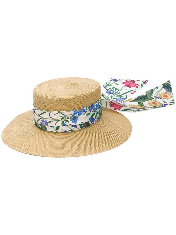 Gucci Papier Ribbon Trim Hat - Nude & Neutrals