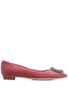 Manolo Blahnik Hangisi Embellished Ballerinas - Pink