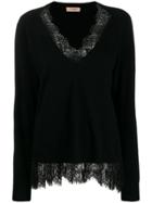 Twin-set Lace Trim Knitted Top - Black