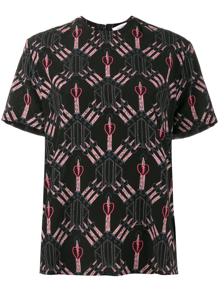 Valentino Love Blade Print Blouse, Women's, Size: Large, Black, Silk