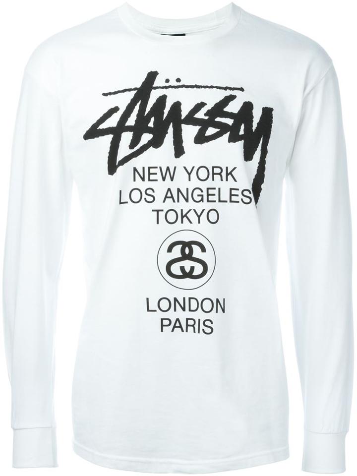 Stussy World Tour Long Sleeve T-shirt, Men's, Size: Xl, White, Cotton