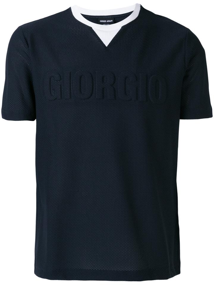 Giorgio Armani Brand Embossed Contrast Collar T-shirt - Blue