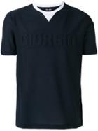 Giorgio Armani Brand Embossed Contrast Collar T-shirt - Blue