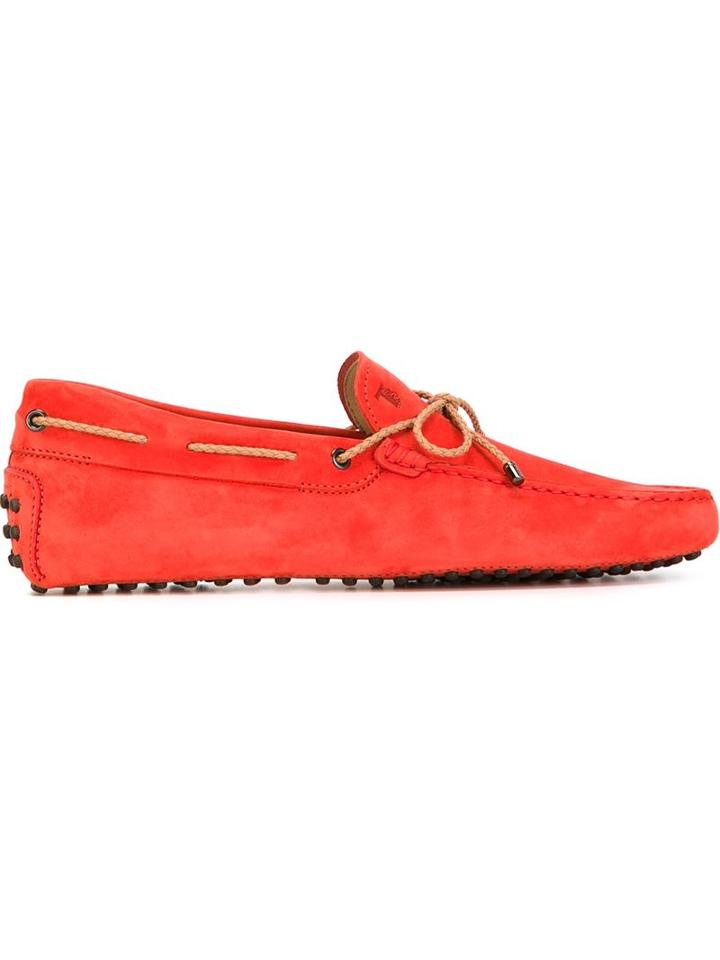 Tod S Gommino Loafers, Men's, Size: 10.5, Red, Calf Leather/leather