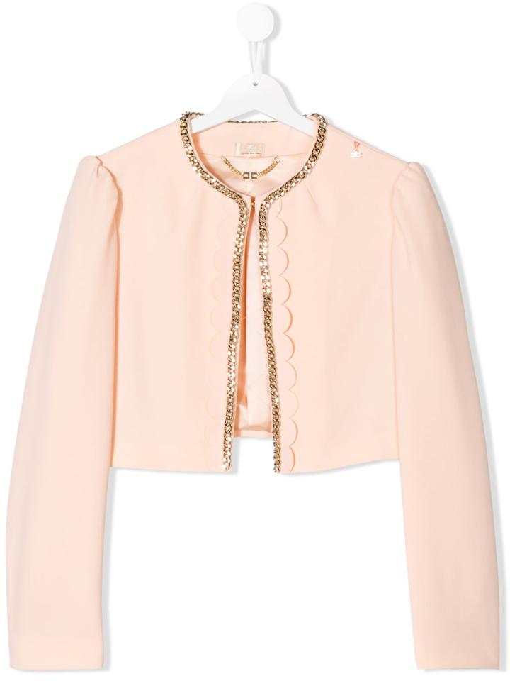 Elisabetta Franchi La Mia Bambina Teen Chain Detail Jacket - Nude &