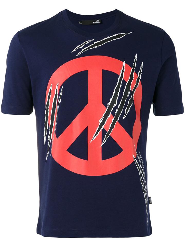 Love Moschino Peace Print T-shirt, Men's, Size: Large, Blue, Cotton