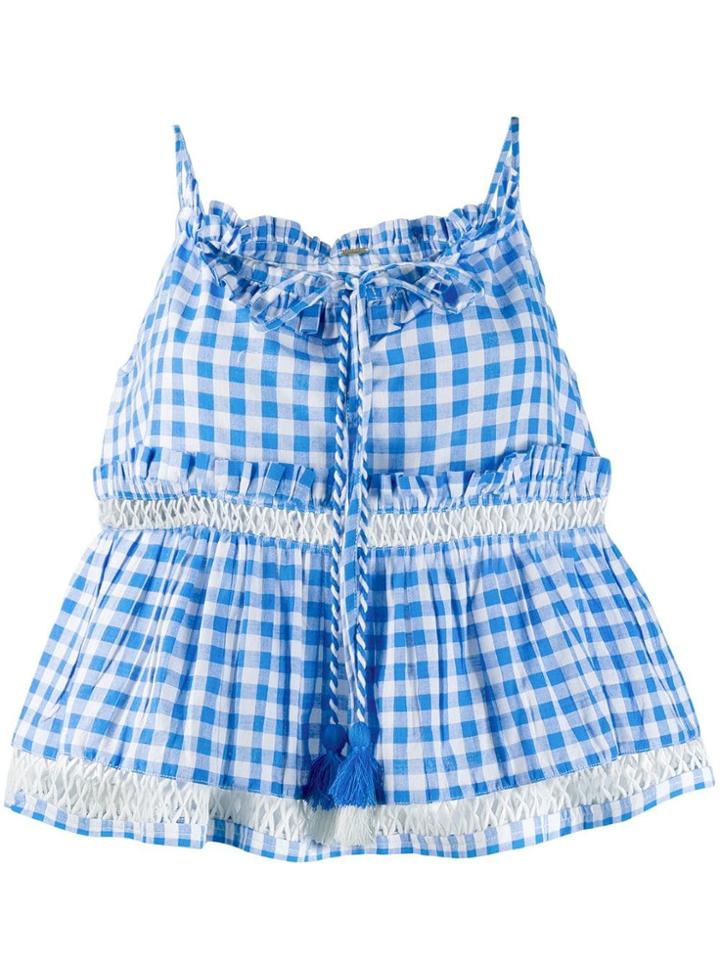 Dodo Bar Or Ruffle Trim Checked Top - Blue