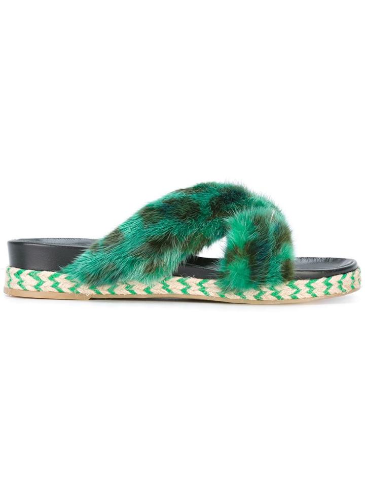 Mr & Mrs Italy Fur Trim Sandals - Green
