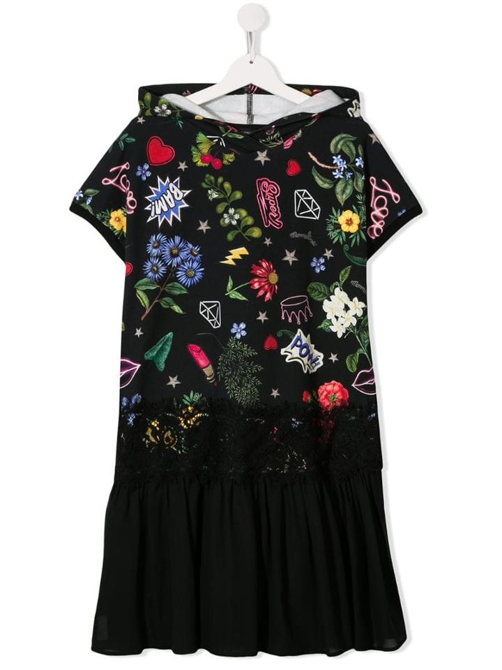 Monnalisa Teen Graphic Print Dress - Black