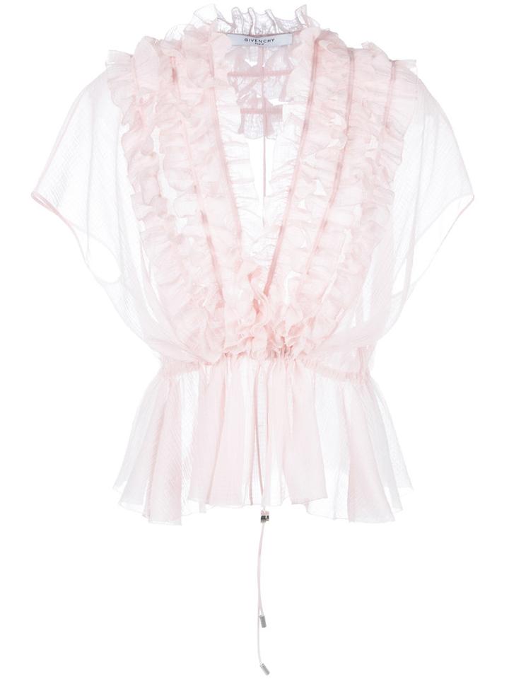 Givenchy Ruffle Placket Semi-sheer Blouse, Women's, Size: 36, Pink/purple, Cotton/silk
