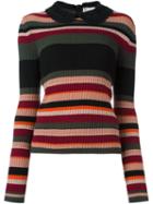 Red Valentino Collar Detail Striped Jumper, Women's, Size: Medium, Black, Polyamide/viscose/angora/wool