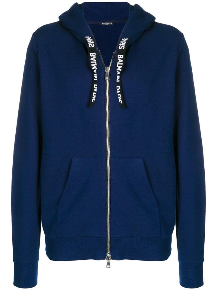 Balmain Logo Zipped Hoodie - Blue
