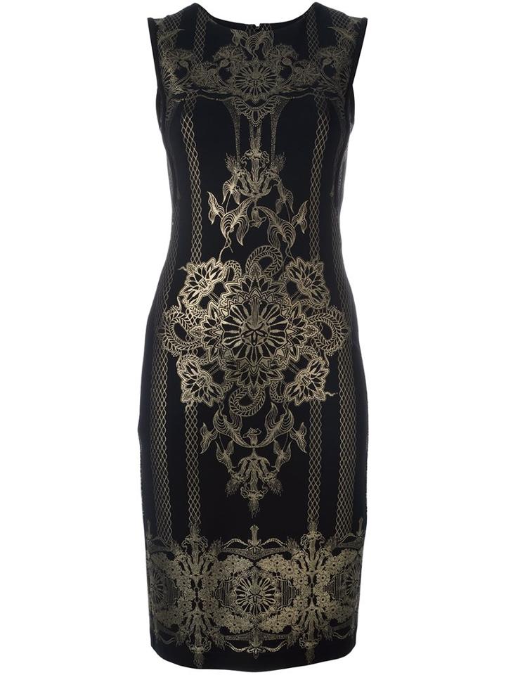 Roberto Cavalli Metallic Print Dress, Women's, Size: 42, Black, Spandex/elastane/viscose