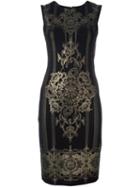 Roberto Cavalli Metallic Print Dress, Women's, Size: 42, Black, Spandex/elastane/viscose
