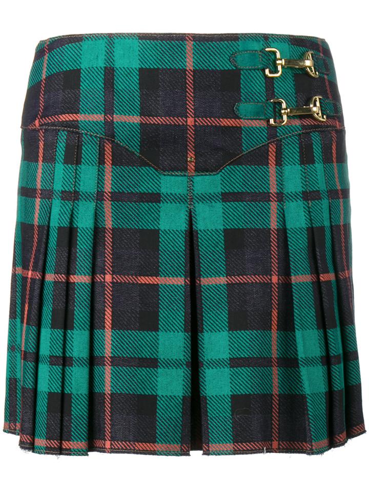 Esteban Cortazar Pleated Tartan Denim Mini-skirt - Multicolour