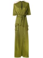 Balmain - Cold Shoulder Maxi Tie-waist Dress - Women - Polyamide/spandex/elastane/viscose - 38, Green, Polyamide/spandex/elastane/viscose