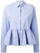Msgm - Frill Trim Blouse - Women - Cotton/polyurethane/spandex/elastane - 40, Blue, Cotton/polyurethane/spandex/elastane