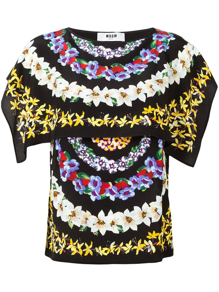 Msgm Flower Print Blouse, Size: 44, Black, Silk