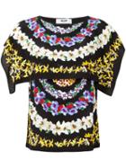 Msgm Flower Print Blouse, Size: 44, Black, Silk