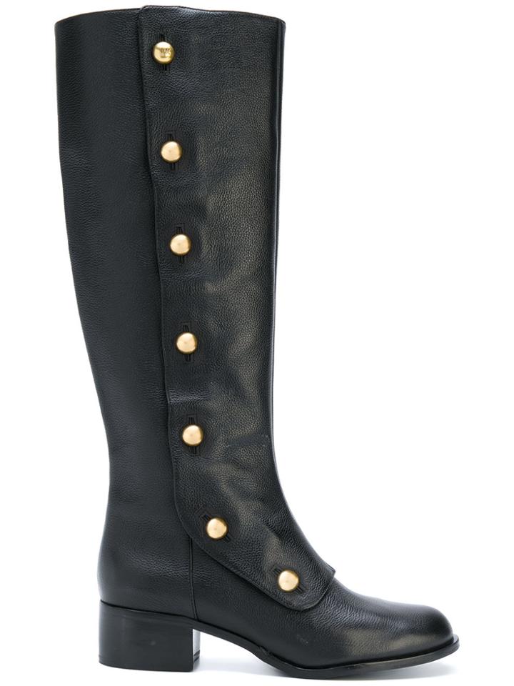 Michael Michael Kors Gold Button Trim Boots - Black