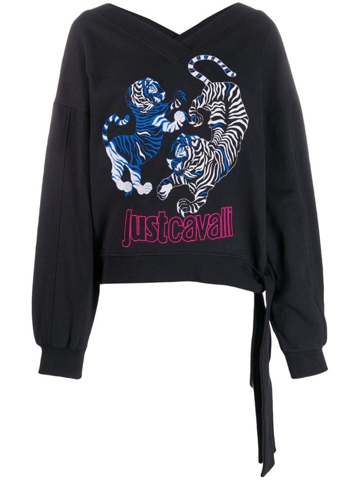 Just Cavalli Embroidered Tiger Logo Sweatshirt - Black