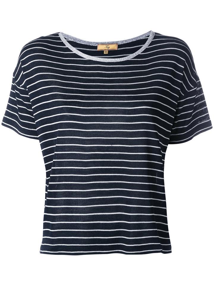 Fay Striped Knitted T-shirt, Women's, Size: Large, Blue, Silk