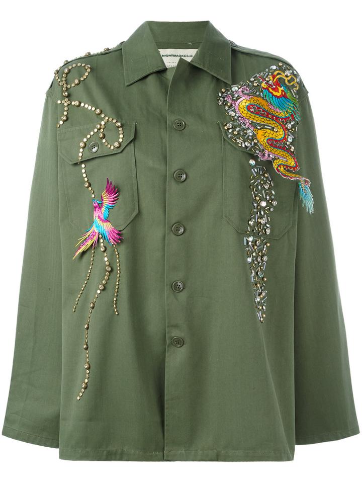 Night Market Dragon Patch Studded Jacket, Women's, Green, Cotton