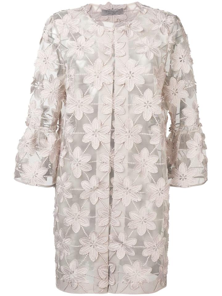D.exterior Sheer Floral Embroidered Coat - Neutrals
