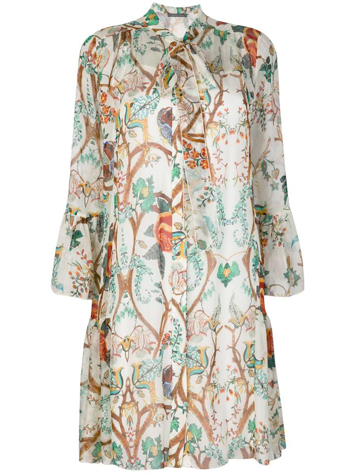 Alberta Ferretti Floral Print Shirt Dress - Nude & Neutrals